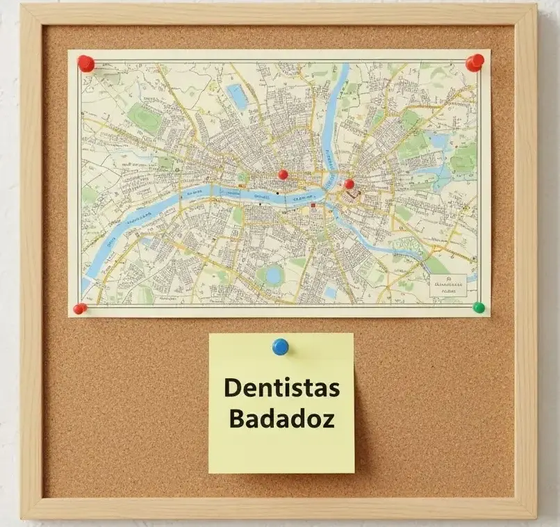 Mapa en el que se marcan dentistas en Badajoz con chinchetas