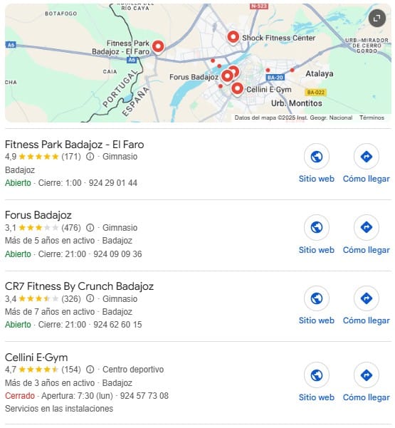 Este es el map pack de gimnasios en Badajoz