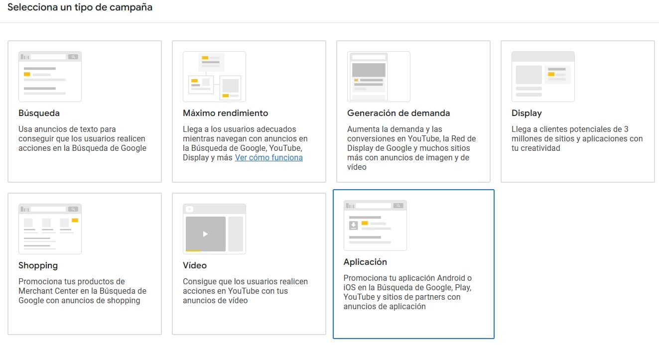 Estas son 6 de las 8 campañas de Google Ads que existen