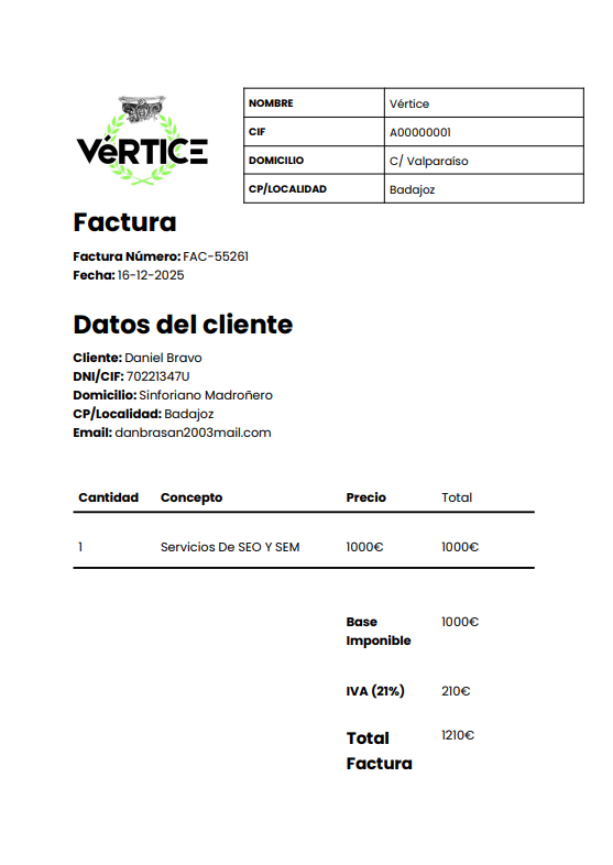 este es un modelo simple de factura que se ha utilizado para el testeo dde un bot con n8n para automatizar la facturación de empresas